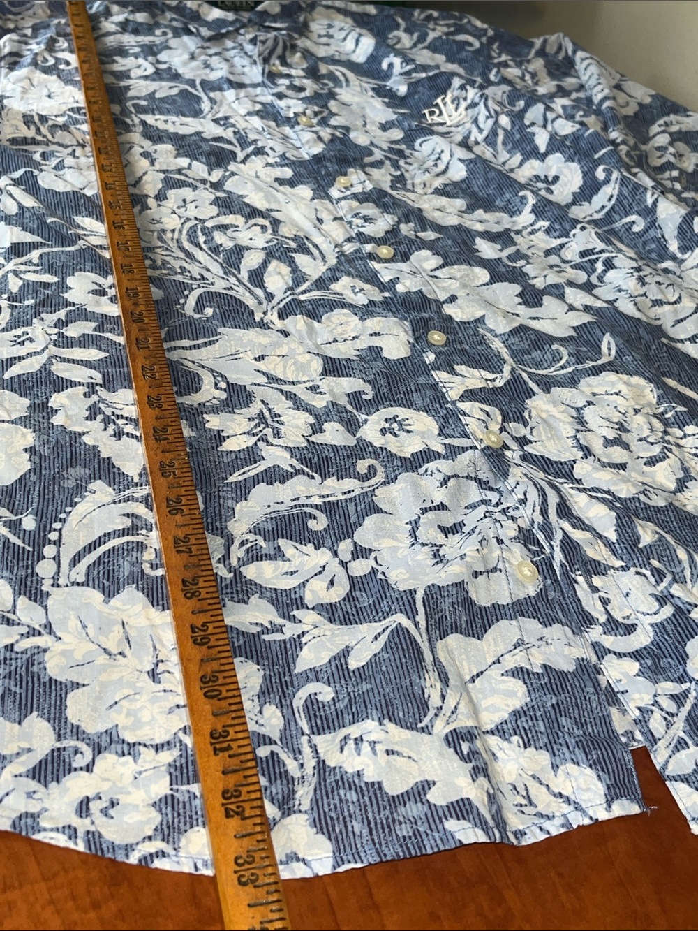 Ralph Lauren Cover Up Blue Floral 3/4 roll up Sleeve Tunic Breezy Button Up - Picture 3 of 11